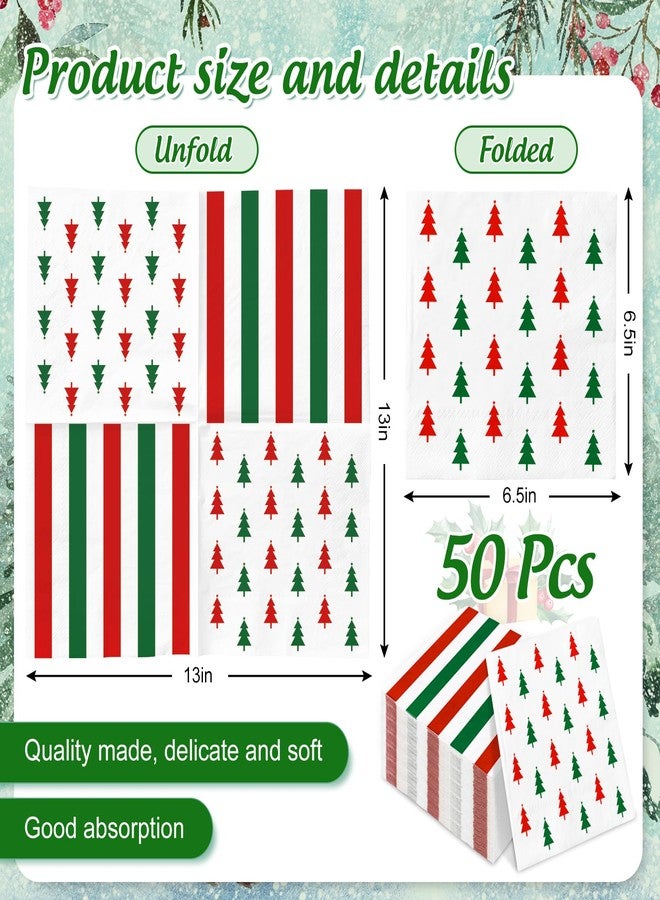 JarThenaAMCS مناديل ورقية من JarThenaAMCS، ٥٠ قطعة، بتصميم شجرة عيد الميلاد، مخططة باللونين الأحمر والأخضر، للاستخدام مرة واحدة، ذات وجهين، مناسبة للغداء والعشاء، ولحفلات أعياد الميلاد. - Image 2